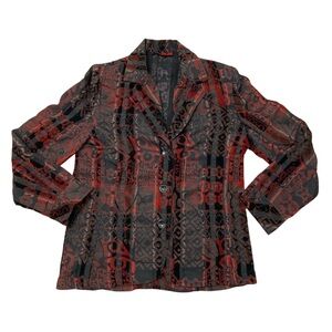 Vintage 90’s Joni B Textured Printed Red Black Blazer Retro Grunge Women’s Small